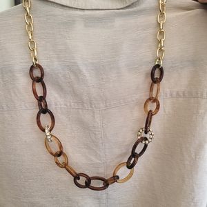 Oval Resin, Gold Links with Crystals Necklace